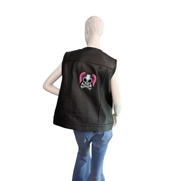 Espinoza's Black Leather Women's Custom Club Vest Zipper Chest Pockets $450  XL - Picture 5 of 11